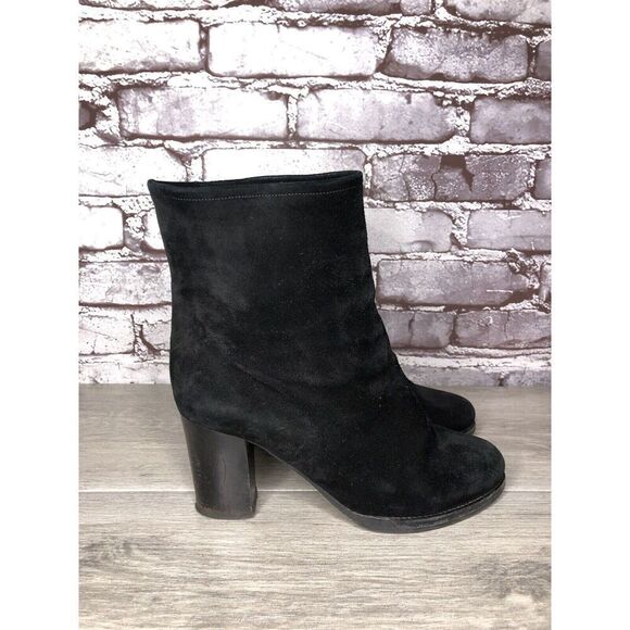 Jil Sander Black Suede Leather Pull On Heel Booties Boots Women Sz 35.5EU/5M US - Picture 1 of 16